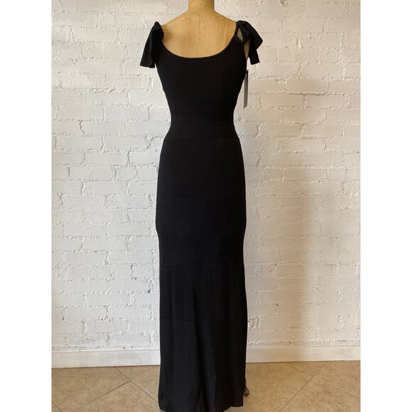 BeBe's black knit maxi dress, off the shoulders flutter drop sleeves, size small - Picture 9 of 10